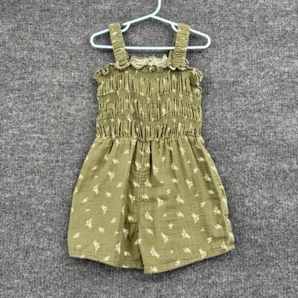 Old Navy Girls Smocked Sleeveless Romper Size 5T Green Gauzy Ditsy Foral